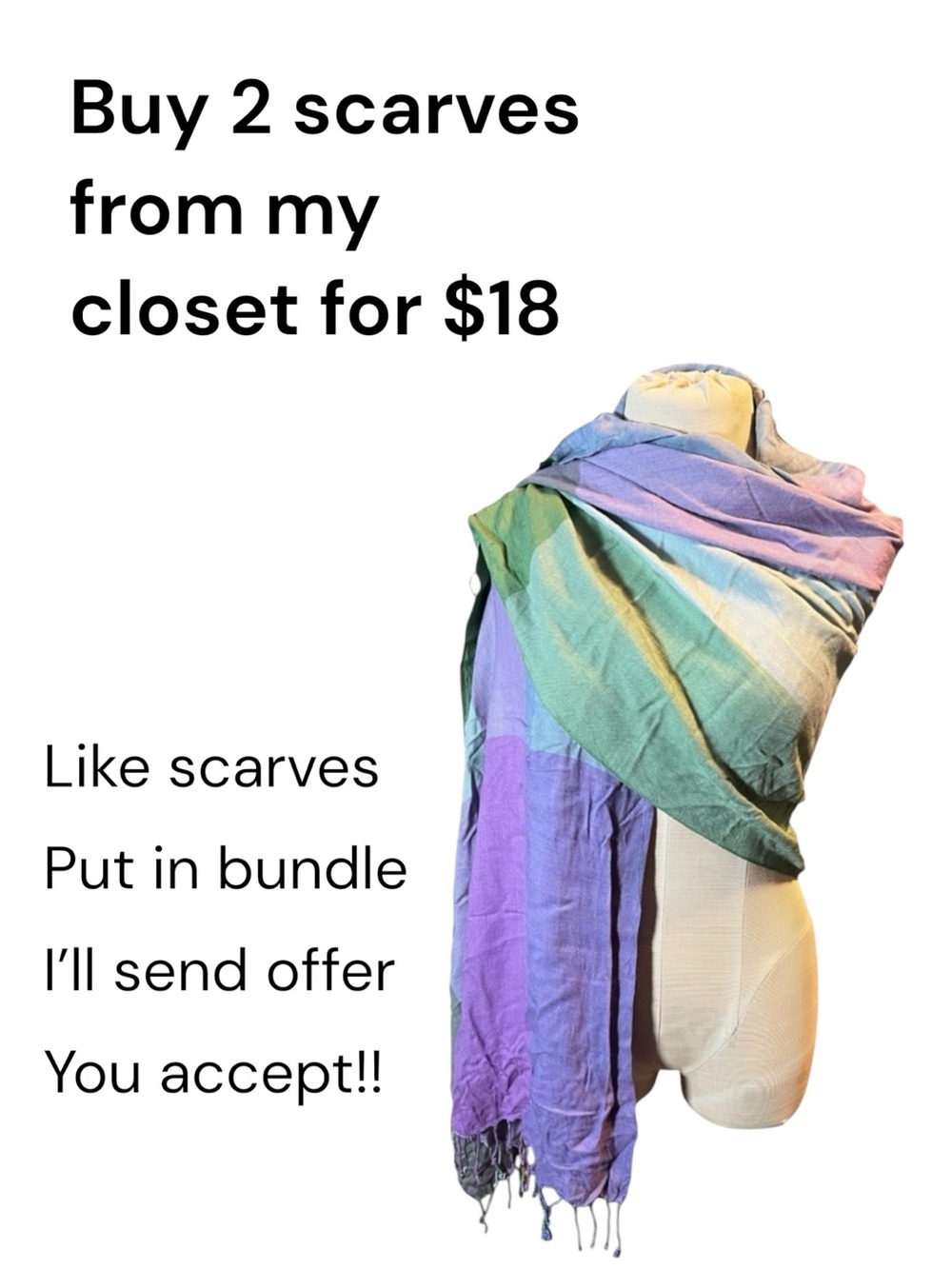Multicolor Gradient Cotton-Blend Scarf - Purple, Green, Blue